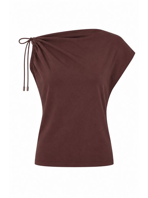 Top con collo asimmetrico in cotone stretch Cioccolato Alpha Studio | AD-6430C2009